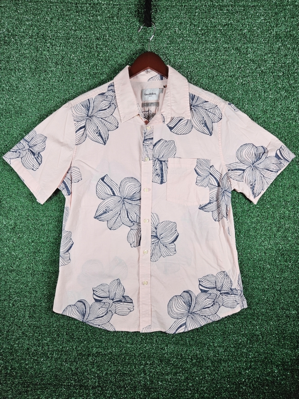 Goodfellow & Co Light Pink Short-Sleeve Floral Button-Down Shirt / Mens Large